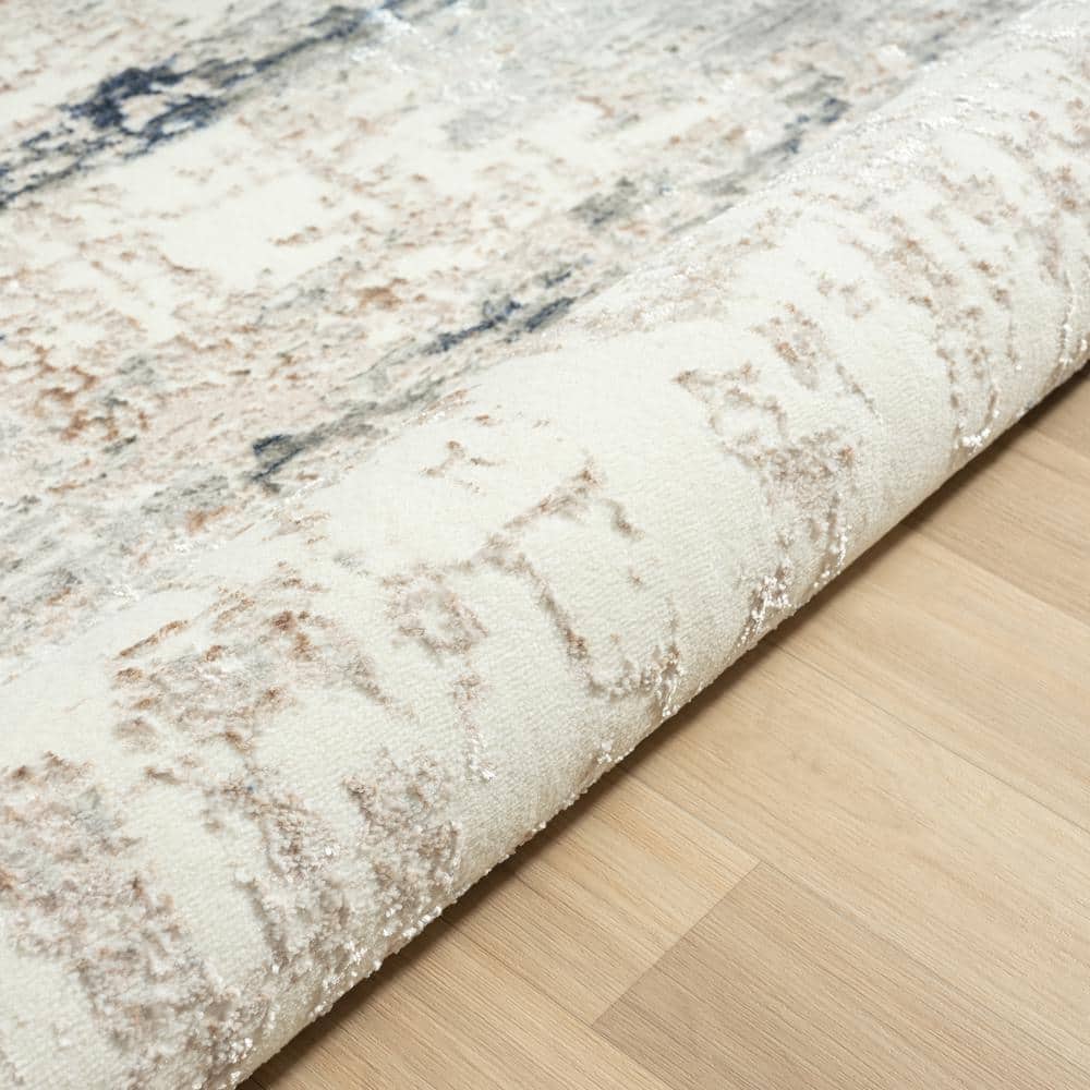 Gray and Beige Abstract Synthetic 5' x 7' Area Rug