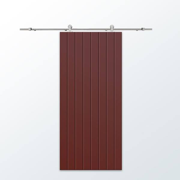 CALHOME 36 in. x 80 in. Maroon Stained Composite MDF Paneled Interior Sliding Barn Door with Hardware Kit