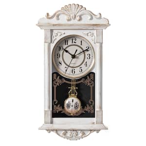 Clockswise Vintage Grandfather Wood-Looking Plastic Pendulum Decorative Battery-Operated Wall Clock Brown, White