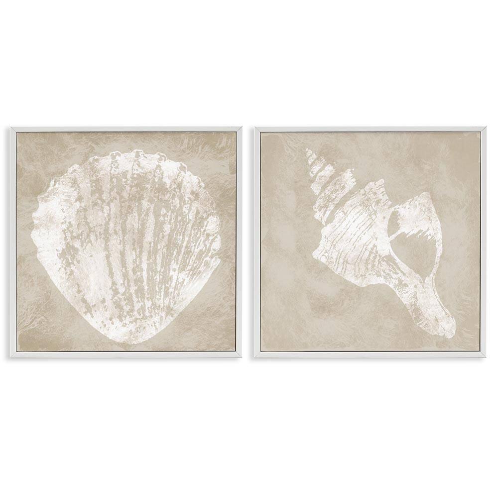 Rustic Abstract Seashells by Carol Robinson 2-Pieces White Framed Coastal Giclee Art Print 12 in. x 12 in.