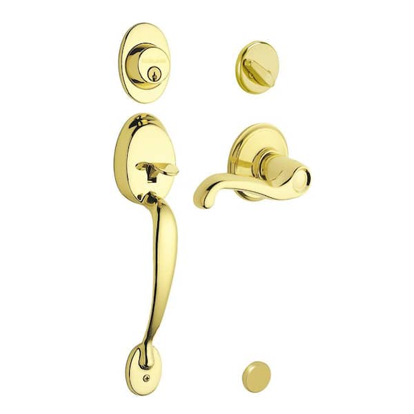 Schlage Plymouth Single Cylinder Bright Brass Door Handleset with Flair