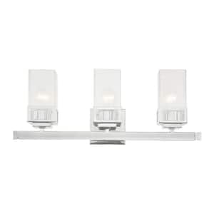 Delchester 23.875 in. 3-Light Polished Chrome Vanity Light with Clear Seeded Glass