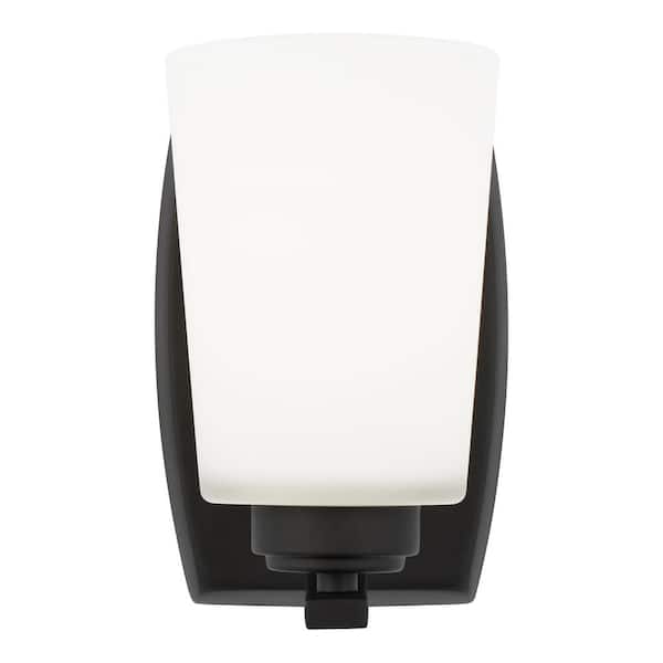 Generation Lighting Franport 5 in. 1-Light Matte Black Traditional Chic Wall Sconce Bathroom Vanity Light with Etched White Glass Shade