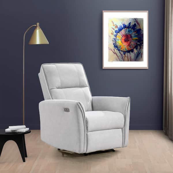 EternaLounge Gray Suede Metal Base Power Recliner Chair