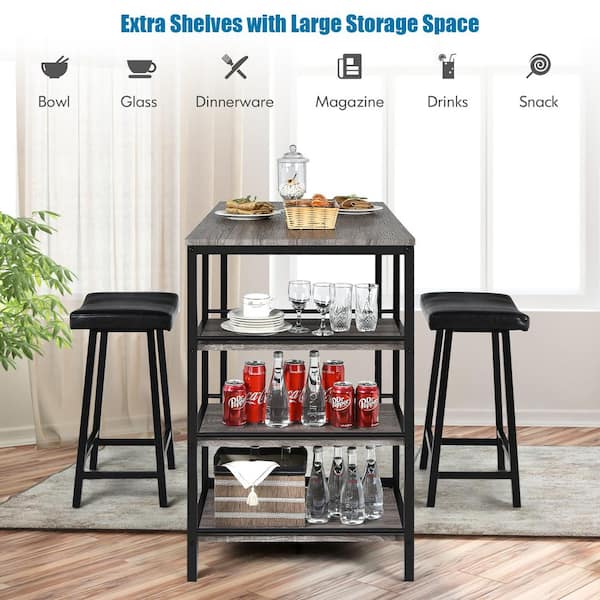 Costway 3-Piece MDF Counter Height Dining Bar Table Set with