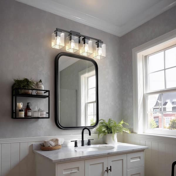 Briignite 25 in. 4-Light Black Rectangle Vanity Light Bathroom