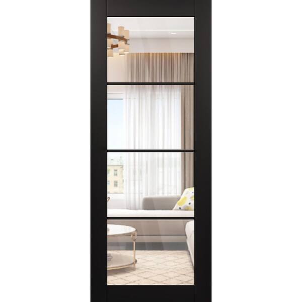 Belldinni Vona 4 Lite 18 in. x 80 in. Black Matte 4-Lite Clear Glass Composite Solid Core Wood Interior Door Slab