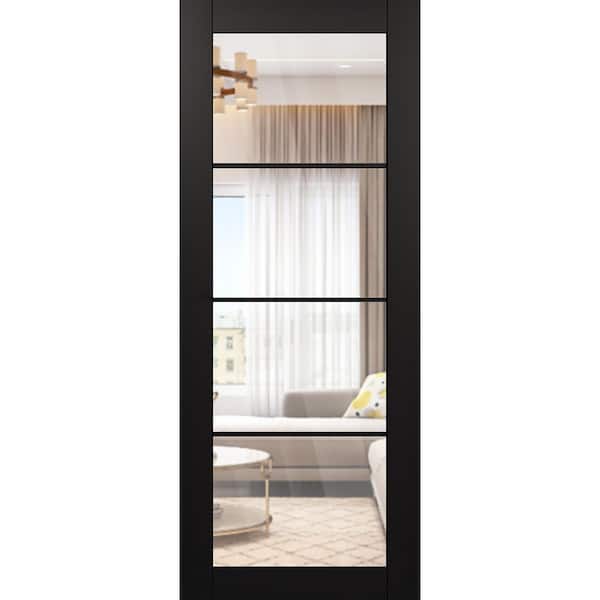 Belldinni Vona 4 Lite 32 in. x 80 in. Black Matte 4-Lite Clear Glass Composite Solid Core Wood Interior Door Slab