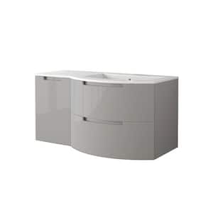 Oasi 43 in. Vanity in Glossy Grey with Tekorlux Vanity Top in White with White Basin
