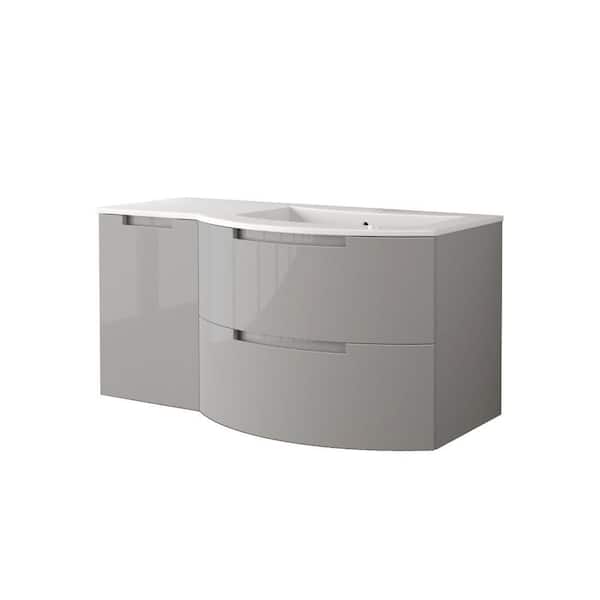 LaToscana Oasi 43 in. Vanity in Glossy Grey with Tekorlux Vanity Top in White with White Basin