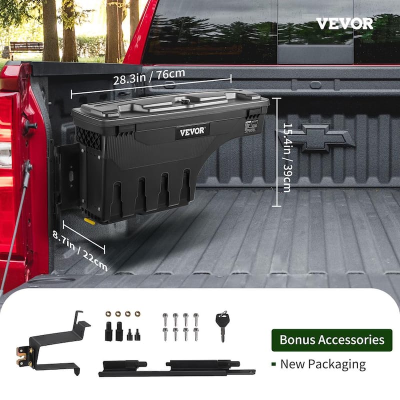 28 in. ABS Truck Bed Storage Box 6.6 Gal. Driver Side Truck Tool Box for Silverado 1500 GMC Sierra 1500 2019-2021, Black