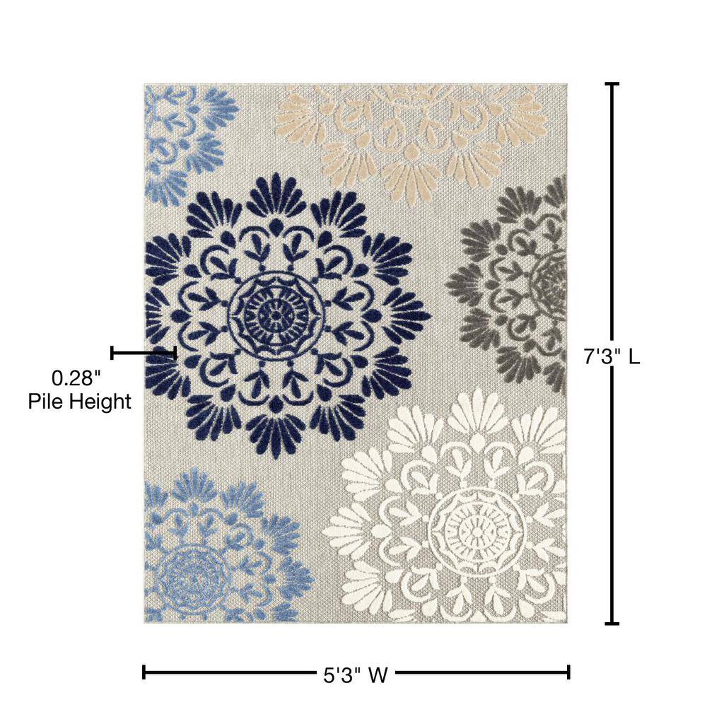 Handmade Reversible Blue Floral 5' x 7' Synthetic Rug