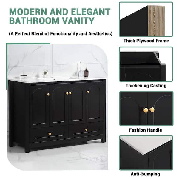 48 in. Single Sink Black Bath Vanity with White Ceramic Top Requires Assembly