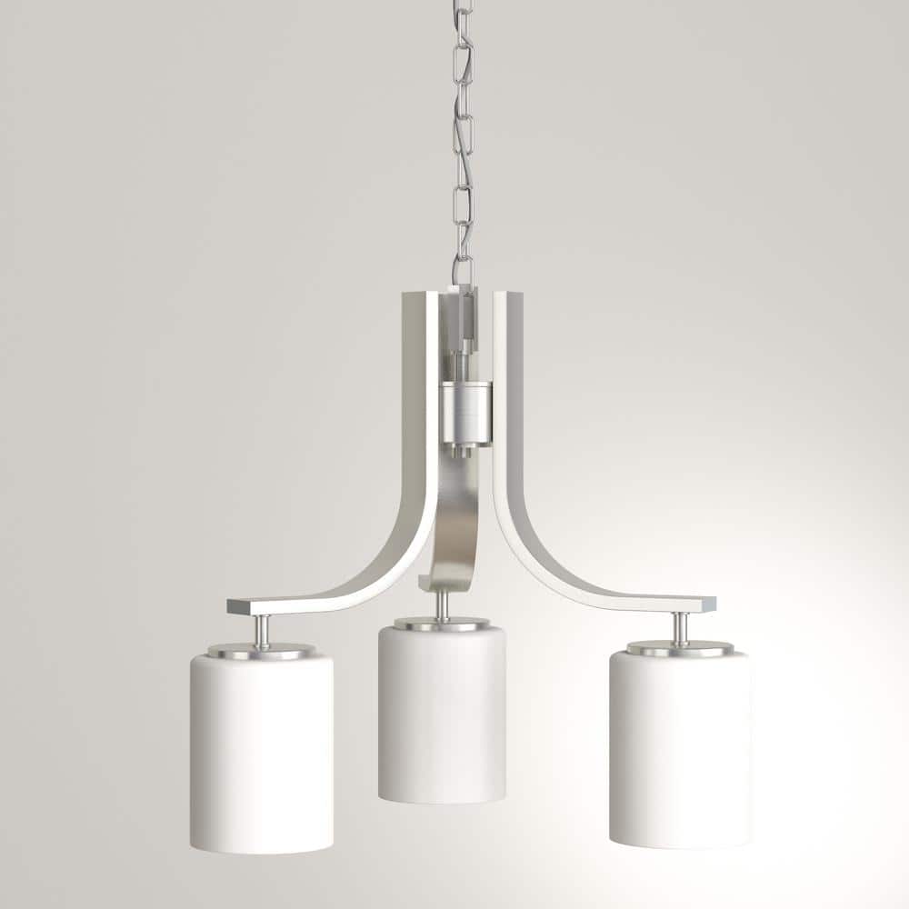Modern 20" Brushed Nickel Chandelier with Etched Glass Shades