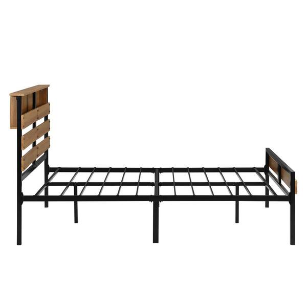Platform Bed Metal And Wood Frame, Black Full Size Wood Bed Frame With Headboard