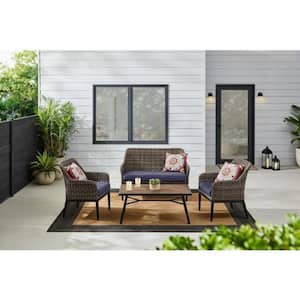 Clovermill 4-Piece Steel Outdoor Patio Conversation Set with Olefin Solid Twilight Blue Cushions