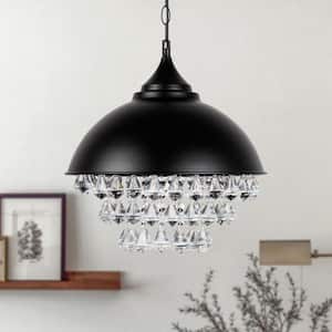 14 in. 3-Light Matte Black Drum Semi Flush Mount Chandelier for Living Room with No Bulbs Included