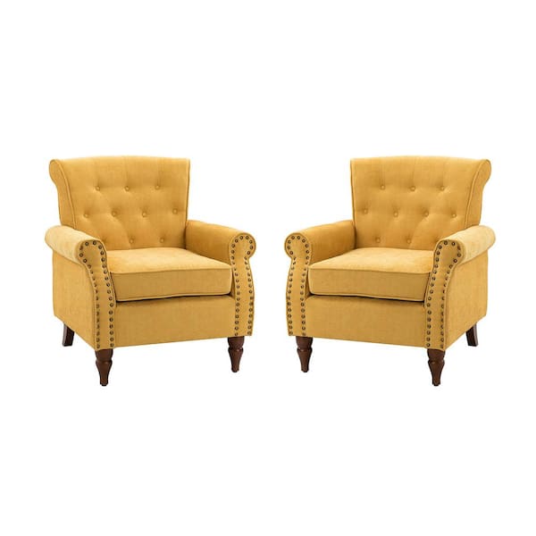 JAYDEN CREATION Aegina Mustard Armchair with Nailhead Trim (Set of 2)