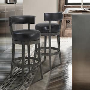 Corbin 26" Counter Wood Swivel Height Bar Stool in American Grey Finish with Onyx Faux Leather