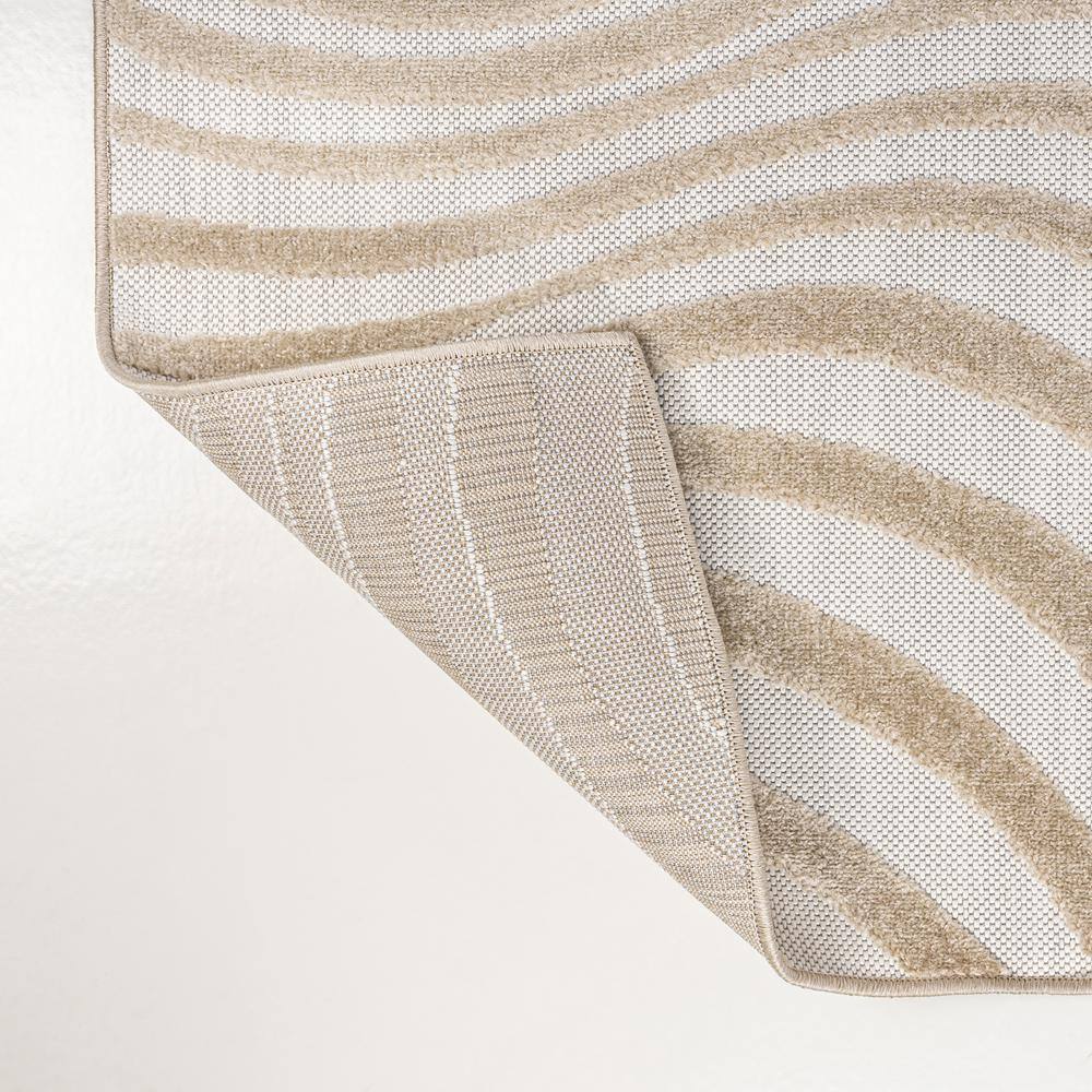Beige and Cream High-Low Striped 3x5 Synthetic Area Rug