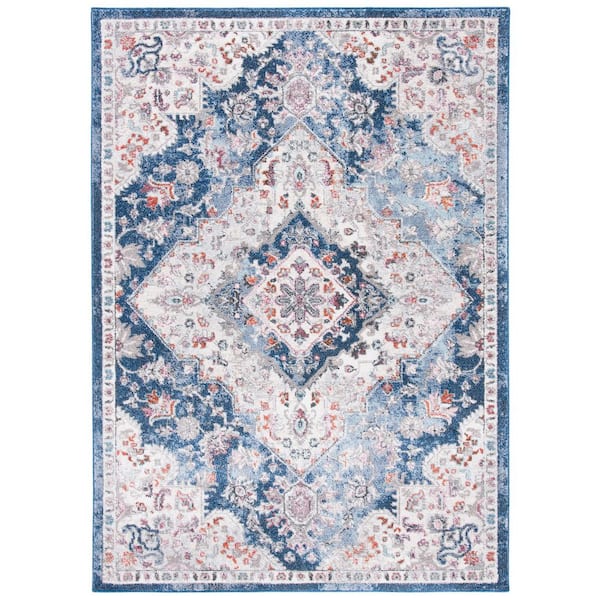 Phoenix 5 ft. x 8 ft. Ivory/Blue Distressed Medallion Floral Area Rug