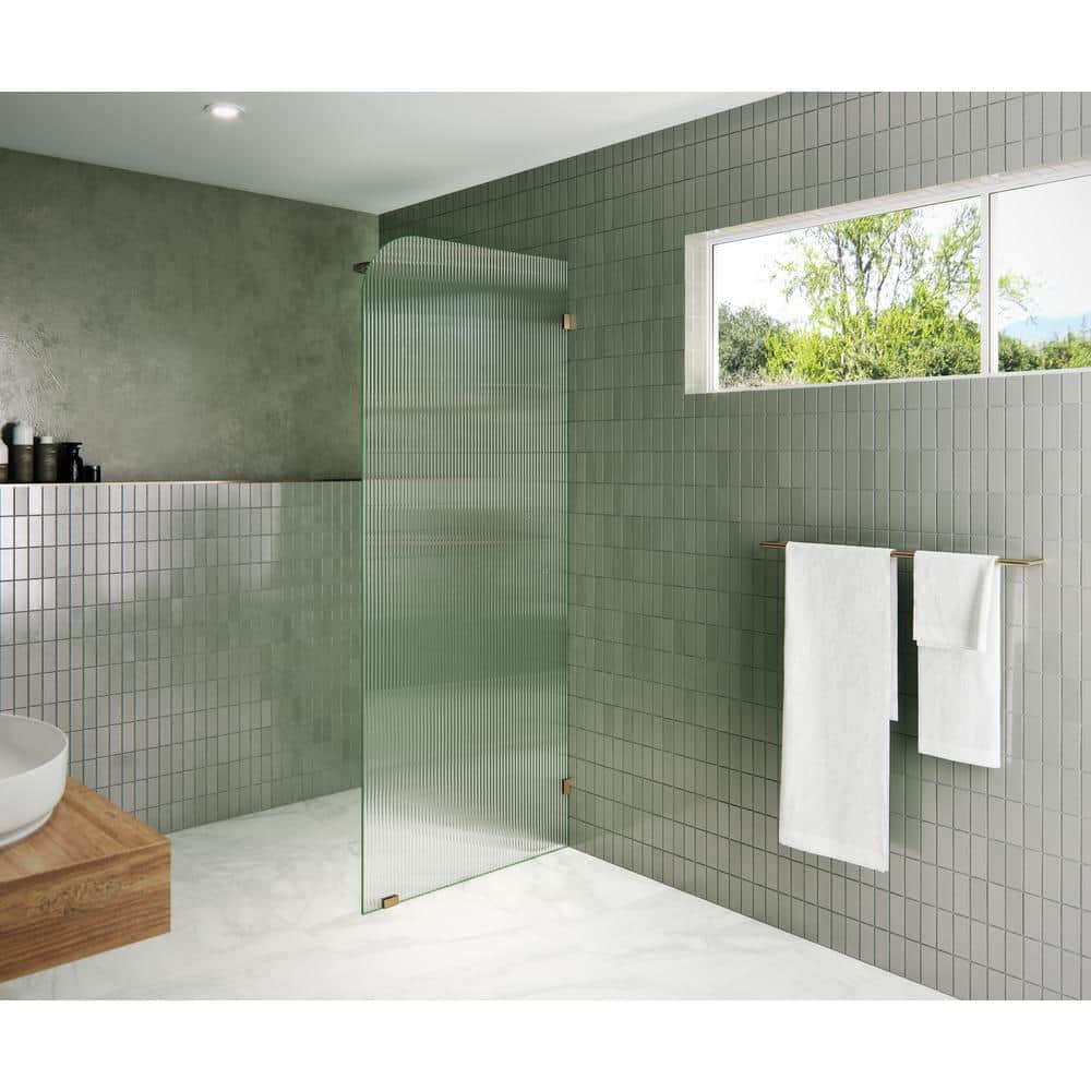 32 in. x 78 in. Frameless Shower Door Single Fixed Panel Fluted Frosted Radius Right Hand price history on PriceWatchPro