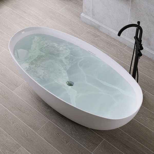 65 in. x 30 in. Thin Edge Acrylic Flatbottom Freestanding Soaking Bathtub in White