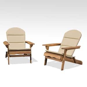 Malibu Natural Brown Folding Wood Adirondack Chairs with Khaki Cushions (2-Pack)