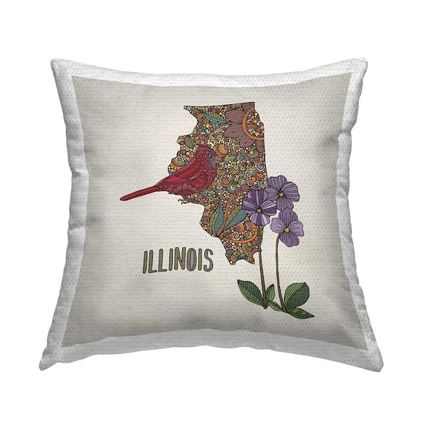 Illinois State Bird and Flower Multi-Color Square Outdoor Throw Pillow