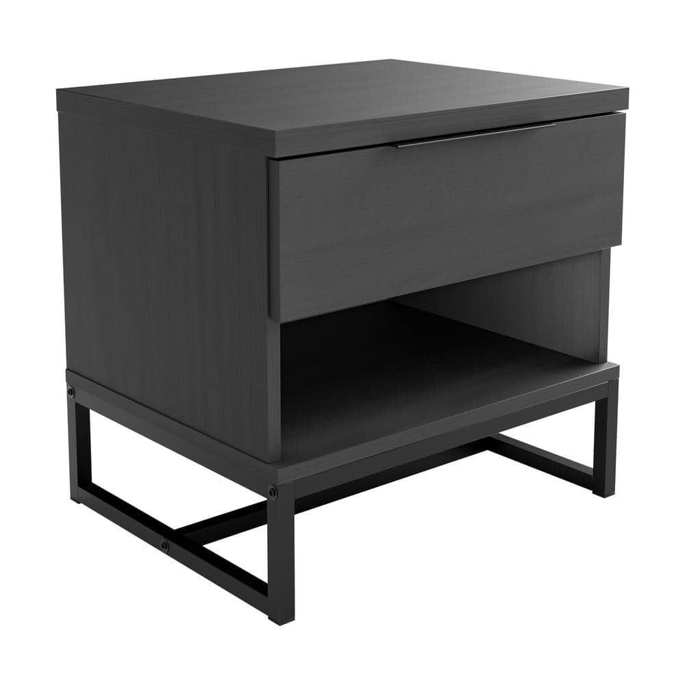 Catania Black MDF and Metal Low Profile Nightstand with 1 Drawer