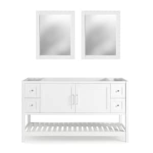 Alaterre Furniture Bennet 2-Pieces- Wooden Bathroom Vanity Set 60 in. L Bathroom Vanity Storage 24 in. L Mirror, White