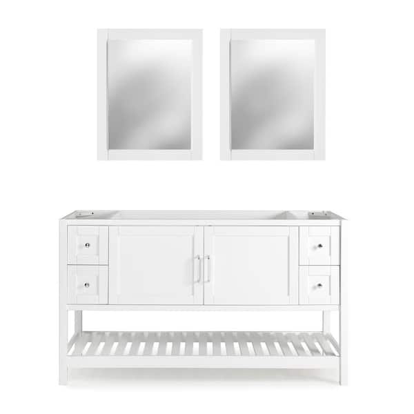 Alaterre Furniture Alaterre Furniture Bennet 2-Pieces- Wooden Bathroom Vanity Set 60 in. L Bathroom Vanity Storage 24 in. L Mirror, White