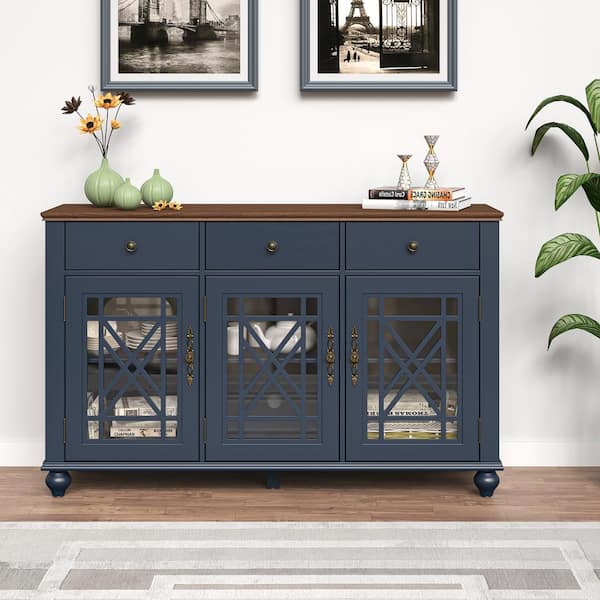FESTIVO Vintage Navy 34 in. H 55 in. W Storage Buffet Sideboard