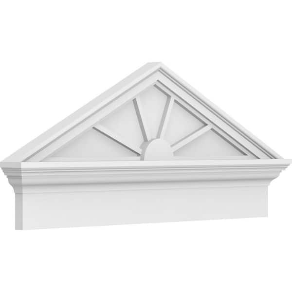 Ekena Millwork 34-in W x 15-3/8-in H x 2-3/4-in P (Pitch 6/12) Peaked Cap 4 Spoke Signature Urethane Combination Pediment, Primed Tan