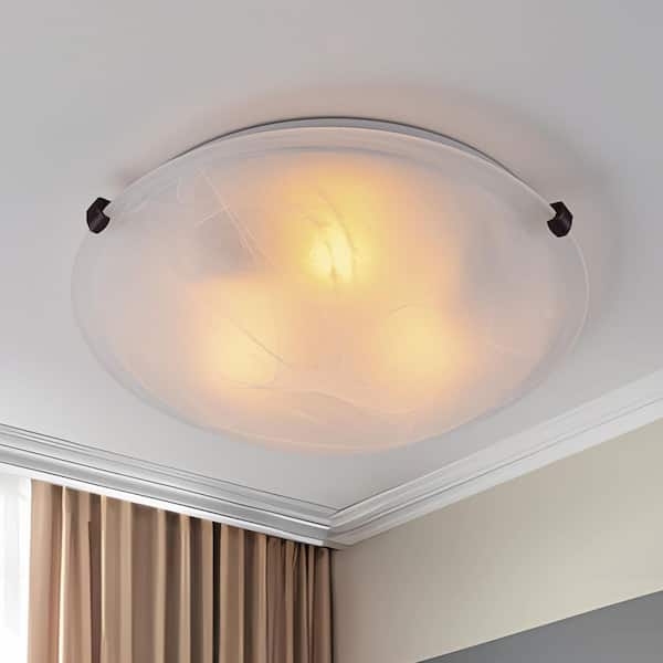 12 in. 2-Light Bronze Flush Mount Ceiling Light with Alabaster Glass and No Bulbs Included (6-Pack)