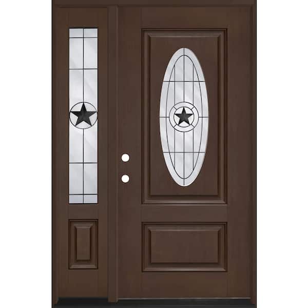 Regency 53 in. x 80 in. 3/4L Oval Alamo Glass RHIS Hickory Mahogany Fiberglass Prehung Front Door w/14in-Full SL 4-9/16