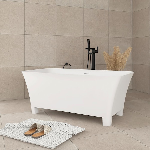 Staykiwi 59 in. x 28 in. Freestanding Soaking Bathtub with Center Drain in White