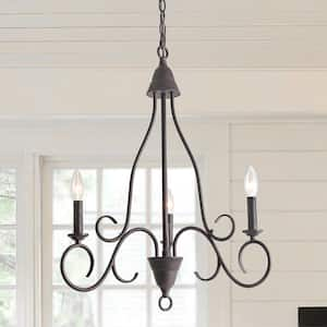 3-Light Rust Bronze Transitional Farmhouse Candlestick Chandelier