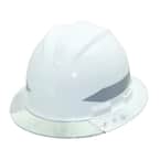 White Full Brim Above View Hard Hat with Clear Brim Visor 4-Point Ratchet Suspension System and Cotton Brow Pad
