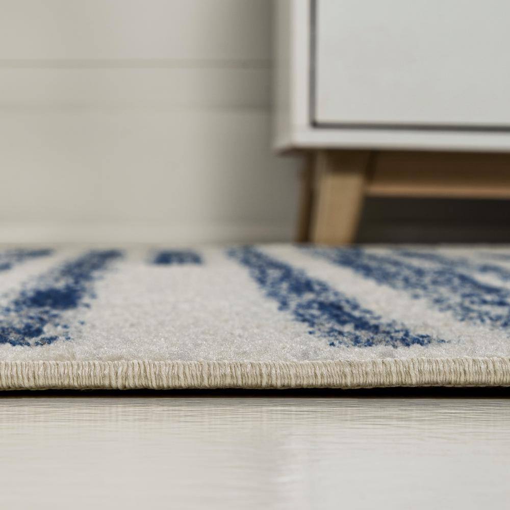 Khalil Cream and Navy Striped Synthetic Area Rug 5'3" x 7'7"