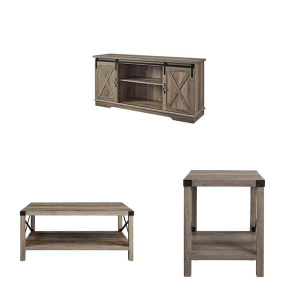 58 in. Farmhouse TV Stand (Fits 65 in. TV), 40 in. Coffee Table, and 18 in. Side Table Combo