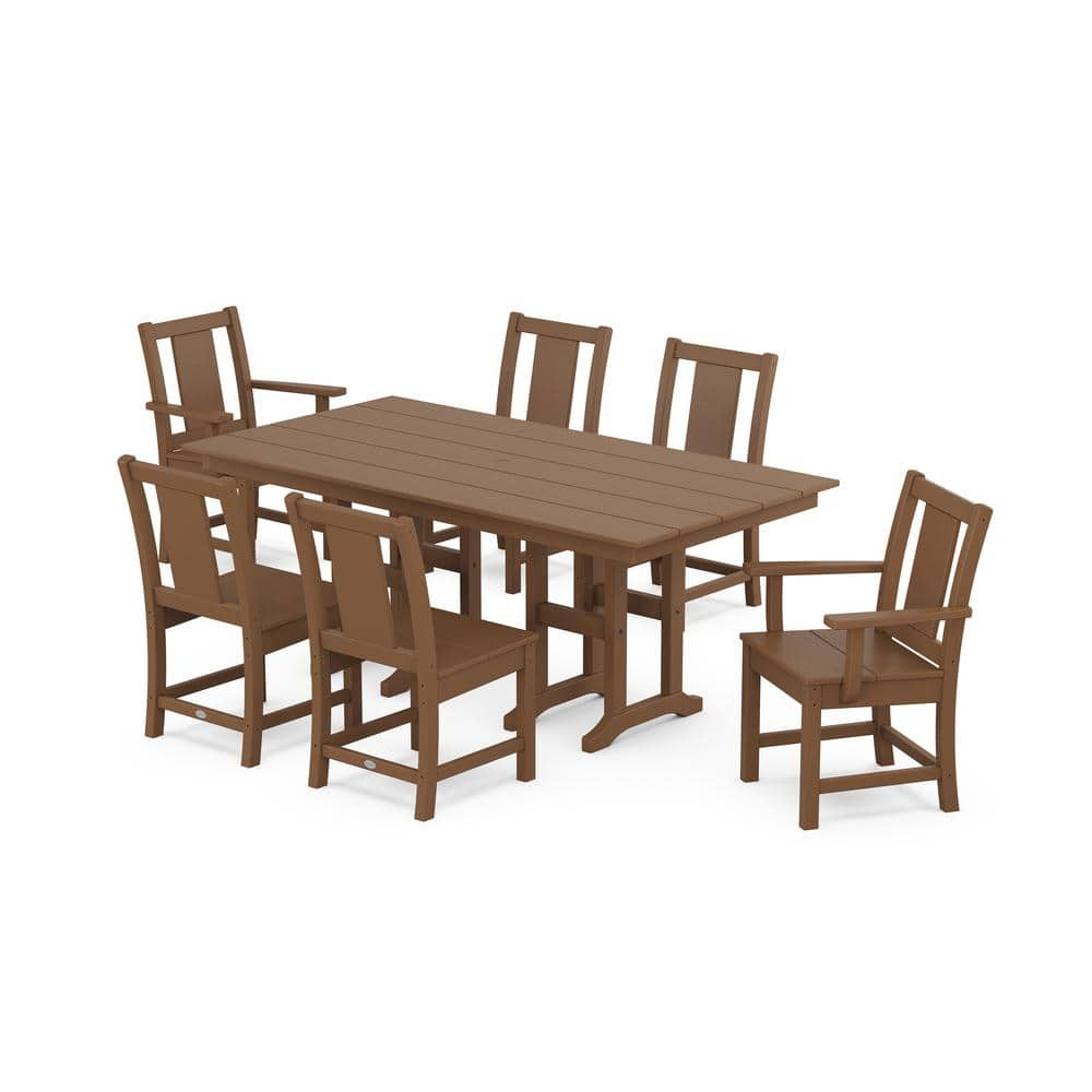 Prairie 7-Piece Farmhouse Plastic Rectangular Outdoor Dining Set in Teak -  POLYWOOD, PWS2096-1-TE