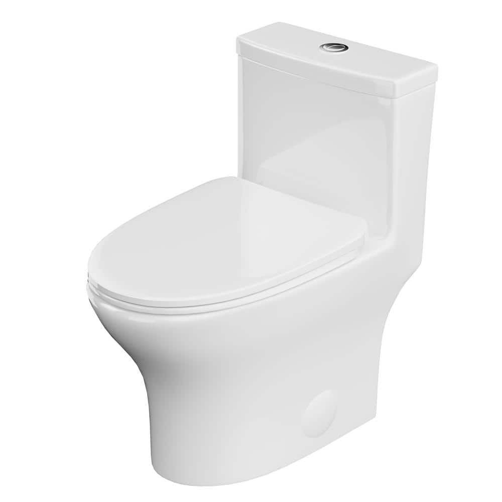 1-Piece 0.8/1.28 GPF Dual Flush Elongated Toilet with Soft Closed Seat Included in White -  Simple Project, HD-US-OT-3-02