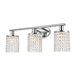 Chrome 20.87 in. 3-Light Wall Sconce with Crystal Shade