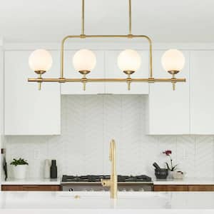 Friedlander 4-Light Gold Kitchen Island Fixture, Linear Chandelier with Frosted Glass Shade