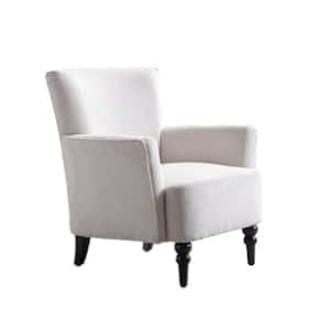 White Linen Accent Sofa Arm Chair with Solide Wood Feet