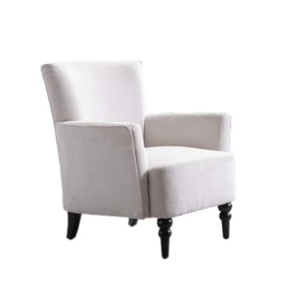 Tatahance White Linen Accent Sofa Arm Chair with Solide Wood Feet