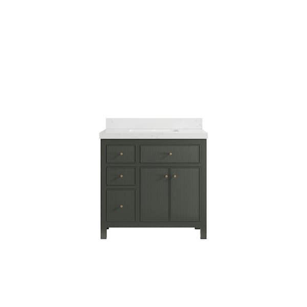 Willow Collections Sonoma 36 in. W x 22 in. D x 36 in. H Single Sink Bath Vanity Center in Pewter Green with 2 in. Empira Quartz Top