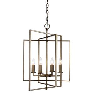 El Capitan 20 in. 4-Light Antique Silver Leaf Pendant Light Fixture with Caged Metal Shade