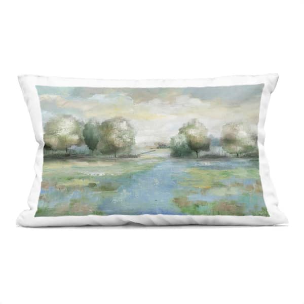 Stupell Industries Abstract Rural Meadow Stream Blue Abstract Polyester 14 in. x 20 in. Throw Pillow